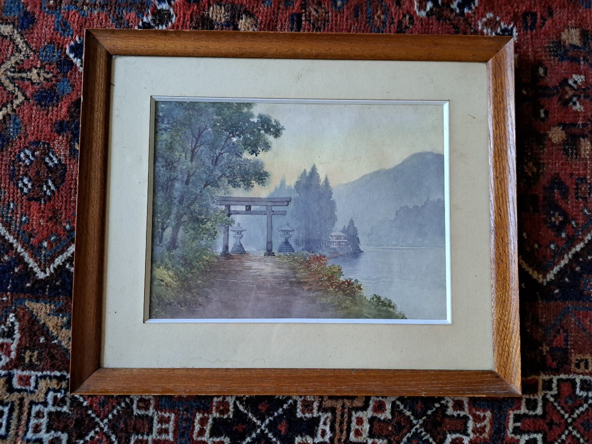 Keiko, Japanese Temple, Watercolor, 20th Century. 