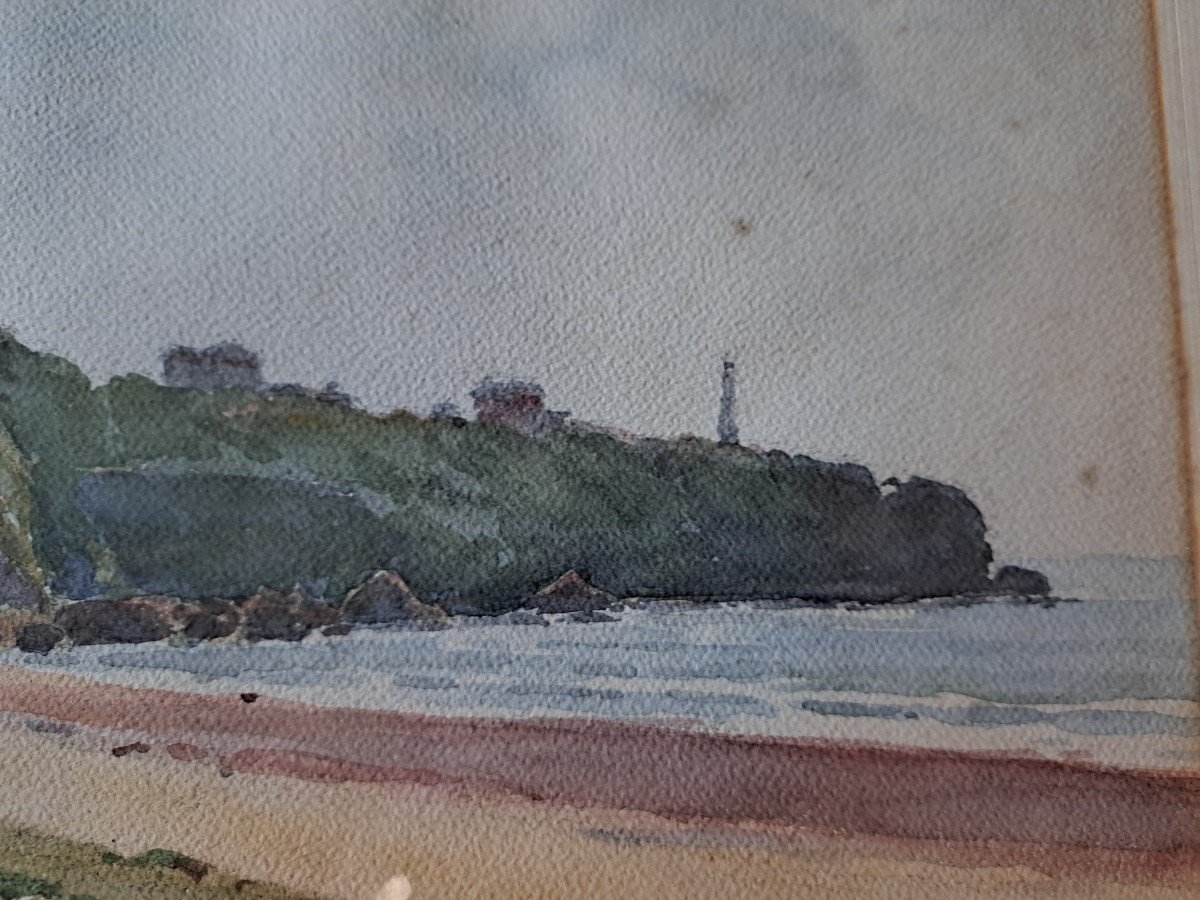 Henri d'Hauterive, Le Phare De Biarritz , Pays Basque , Aquarelle , XXe Siècle . -photo-1