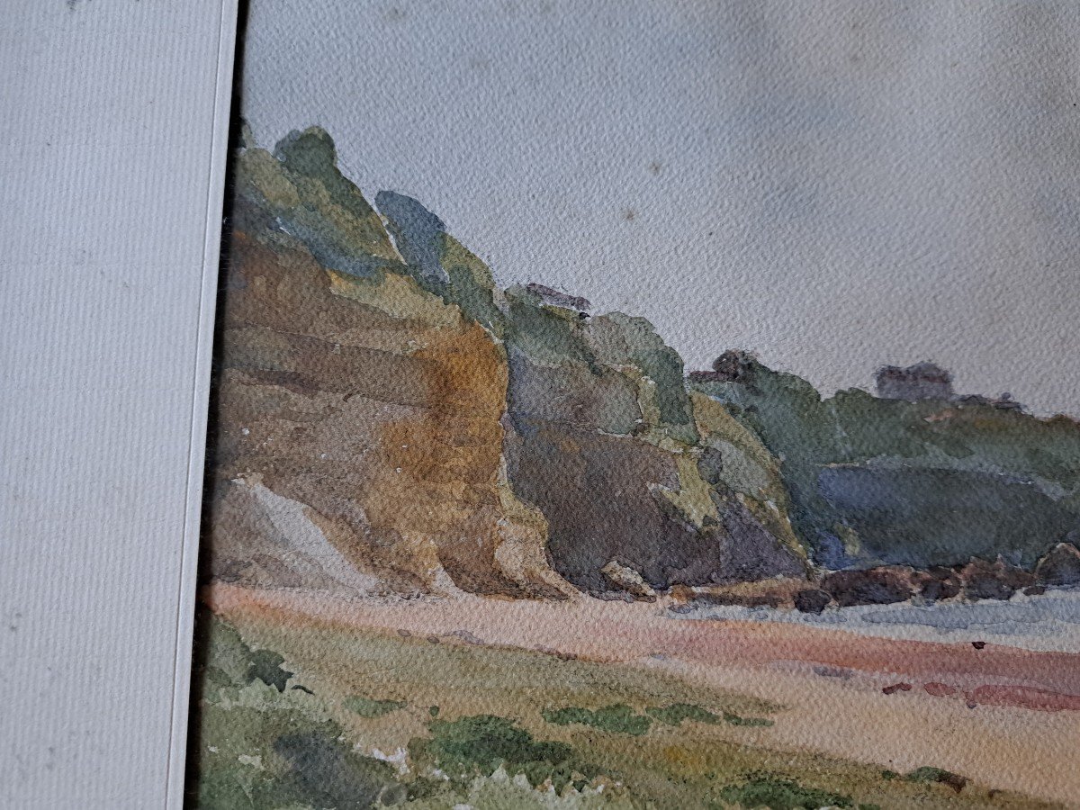 Henri d'Hauterive, Le Phare De Biarritz , Pays Basque , Aquarelle , XXe Siècle . -photo-4