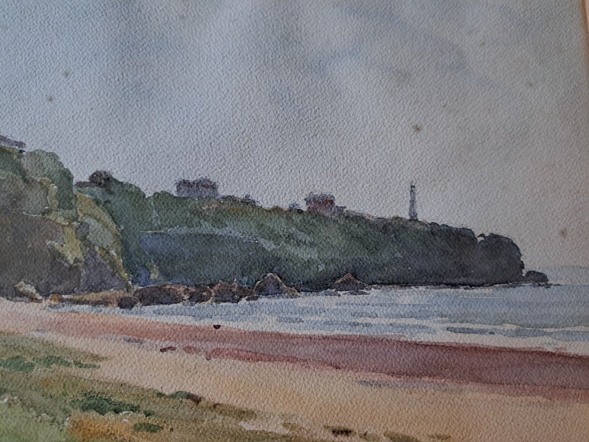 Henri d'Hauterive, Le Phare De Biarritz , Pays Basque , Aquarelle , XXe Siècle . -photo-5