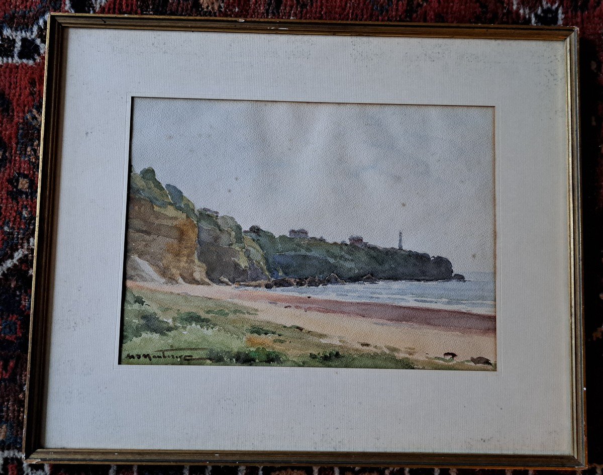 Henri d'Hauterive, Le Phare De Biarritz , Pays Basque , Aquarelle , XXe Siècle . 