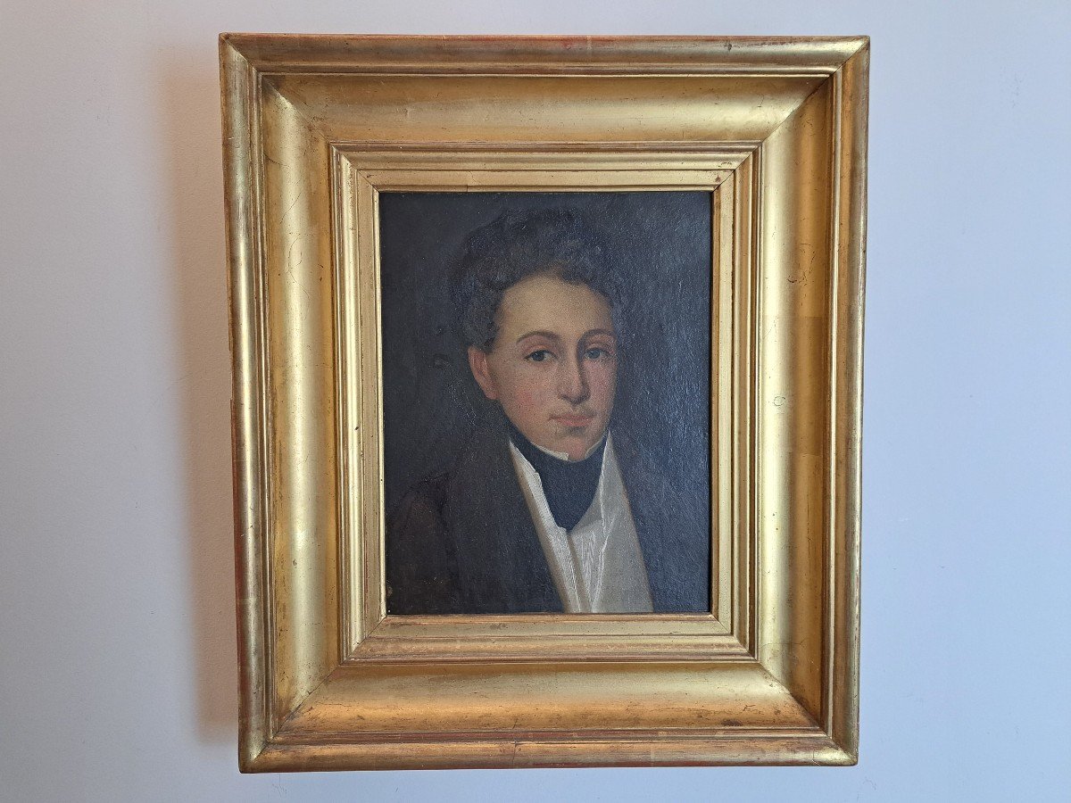 Portrait Of A Young Man, Oil On Cardboard, Louis Philippe, 19th Century. -photo-2