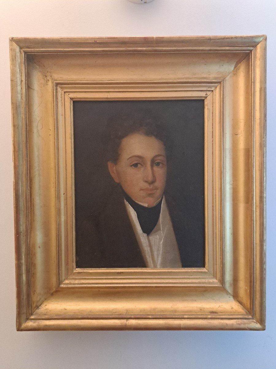 Portrait Of A Young Man, Oil On Cardboard, Louis Philippe, 19th Century. -photo-3