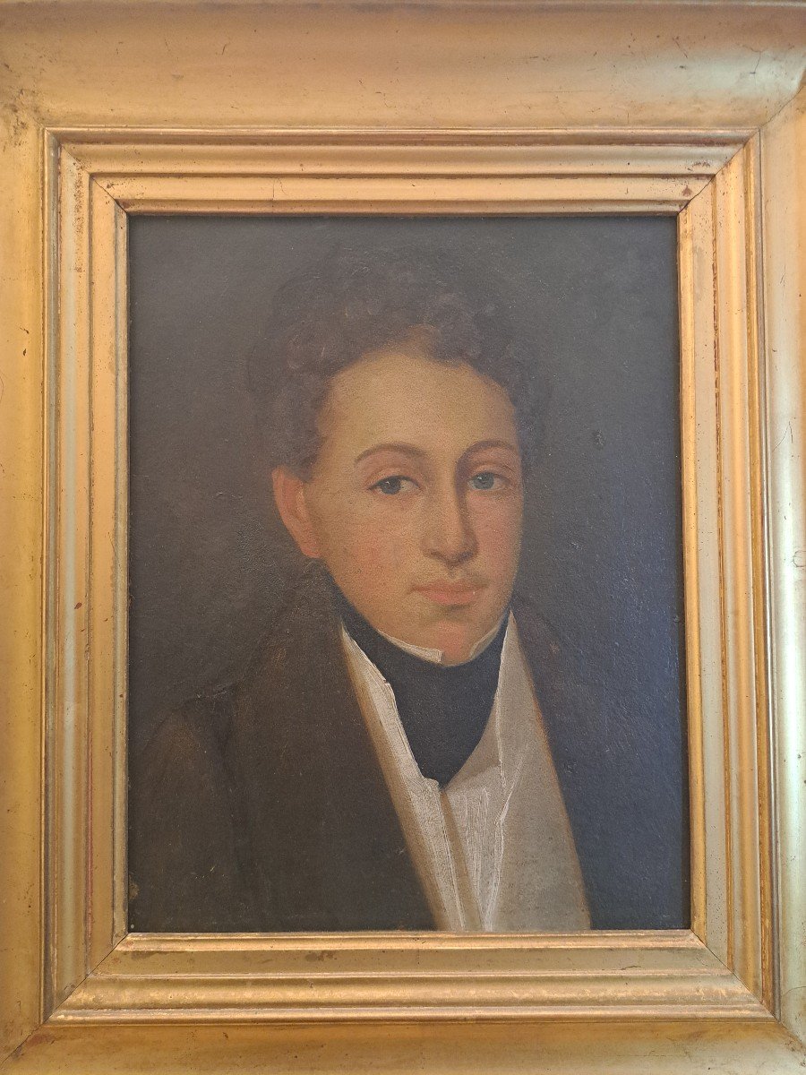 Portrait Of A Young Man, Oil On Cardboard, Louis Philippe, 19th Century. -photo-4