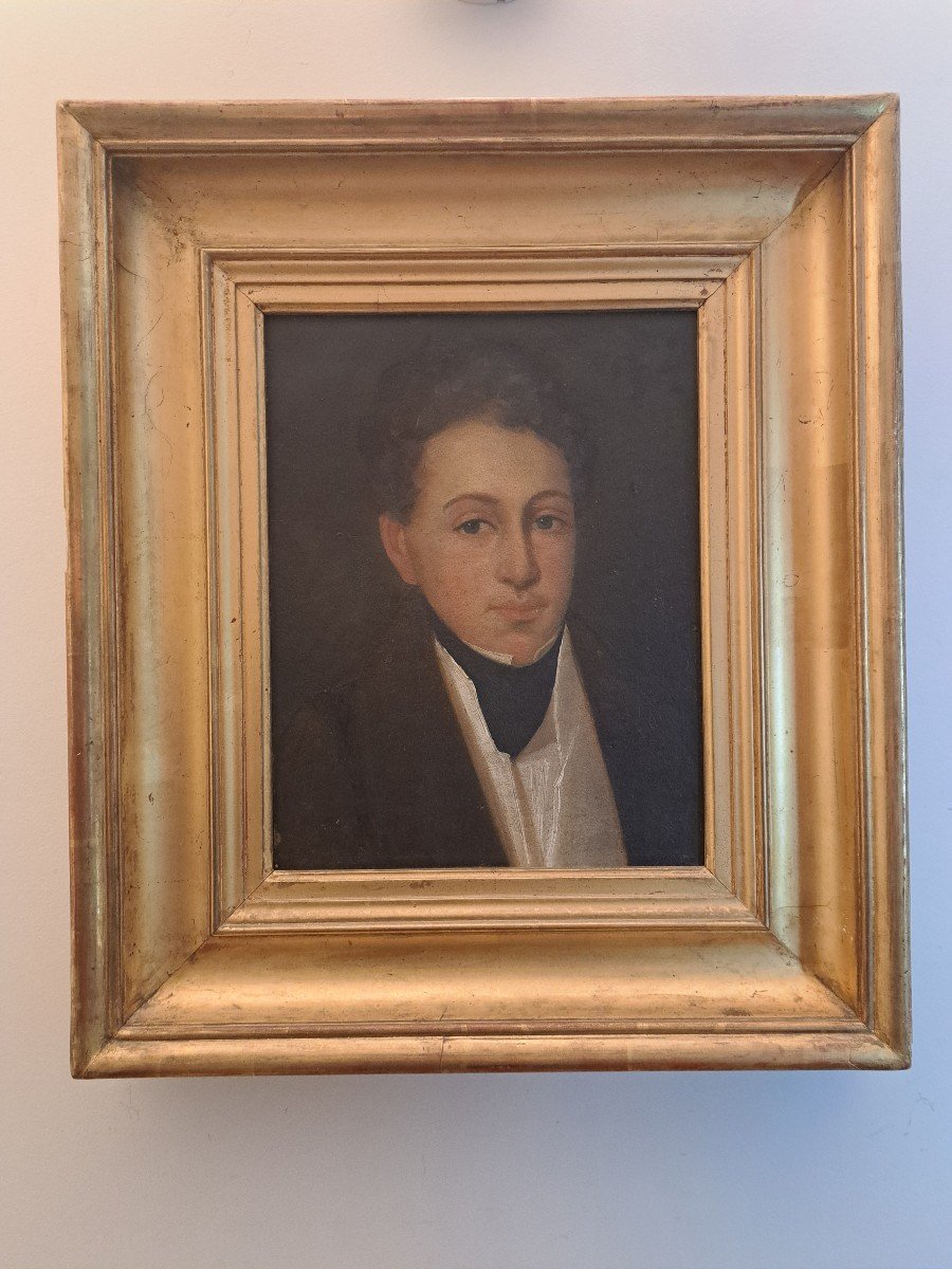 Portrait Of A Young Man, Oil On Cardboard, Louis Philippe, 19th Century. -photo-1