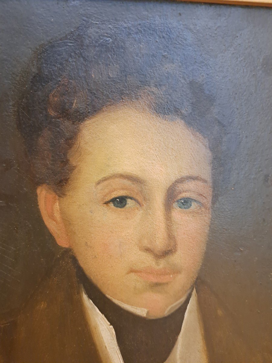 Portrait Of A Young Man, Oil On Cardboard, Louis Philippe, 19th Century. -photo-3