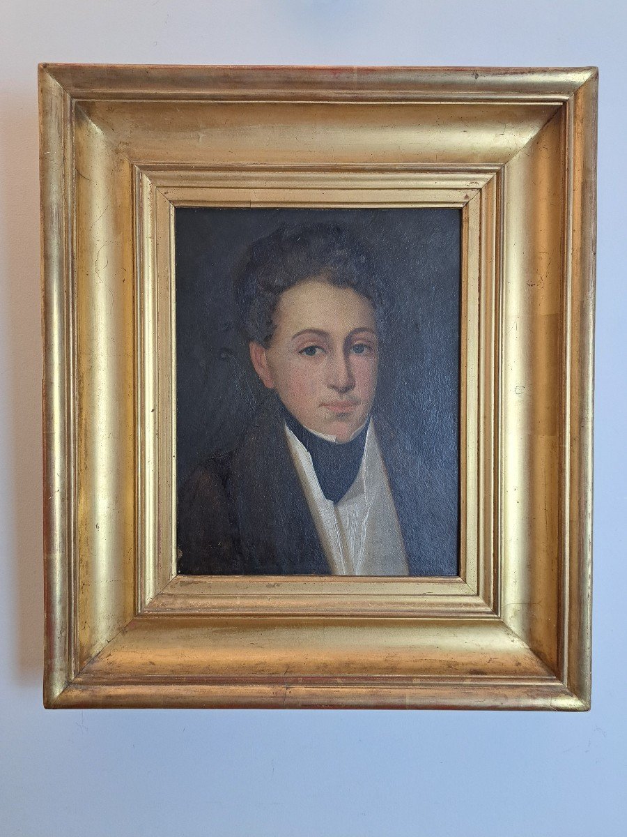 Portrait De Jeune Homme , Huile Sur Carton , Louis Philippe , XIX°. 