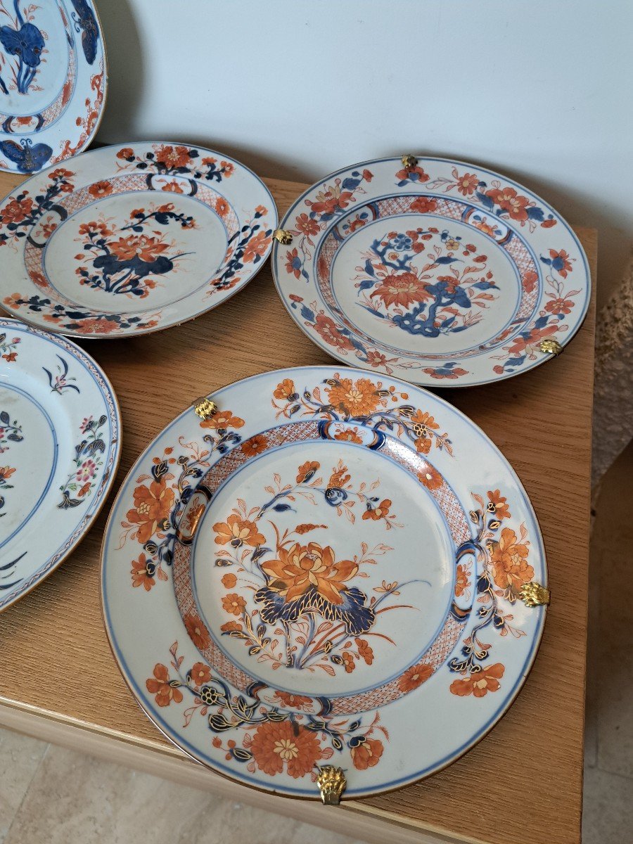 China, East India Company, 9 Porcelain Plates With Imari Decor, 18th Century. -photo-2