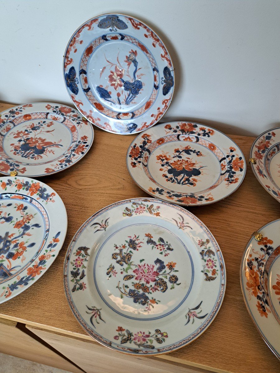 China, East India Company, 9 Porcelain Plates With Imari Decor, 18th Century. -photo-3