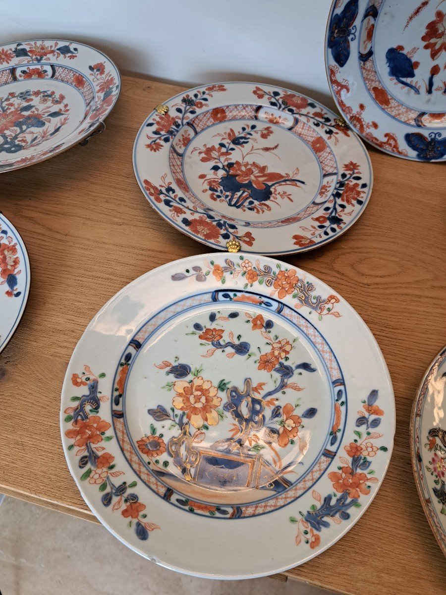 China, East India Company, 9 Porcelain Plates With Imari Decor, 18th Century. -photo-4