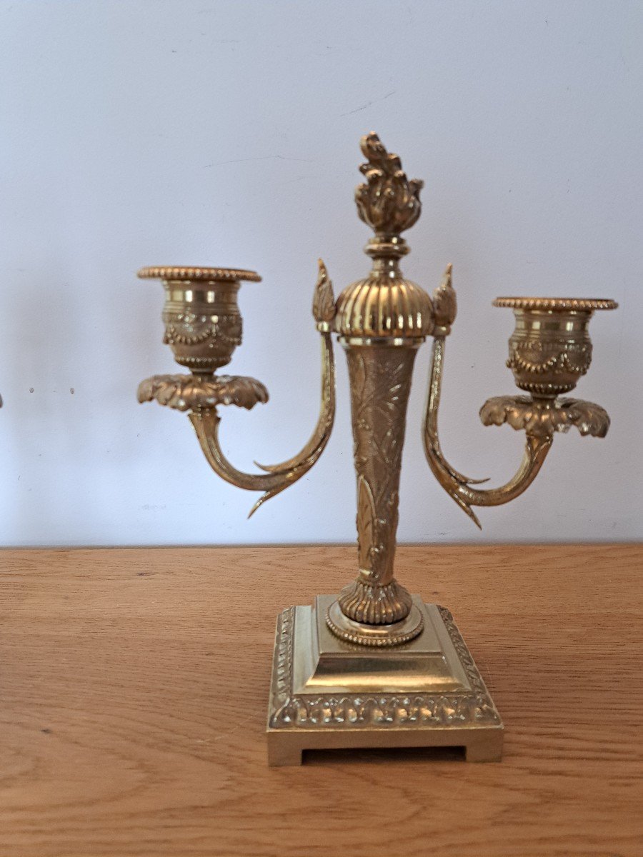 Pair Of Candelabra, Gilt Bronze, Louis XVI, Late 19th Century. -photo-2