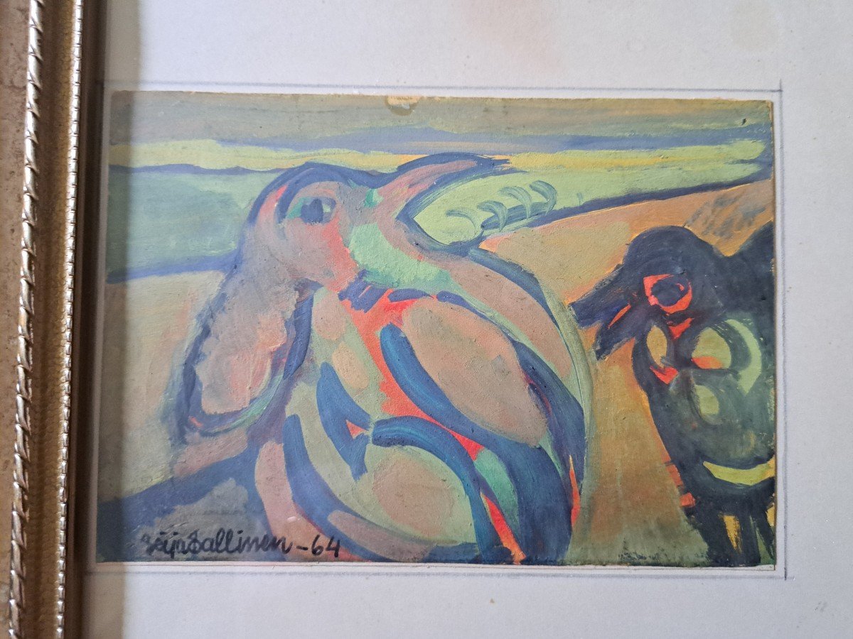 Seija Tuulikki Sallinen, Fantastic Faces And Animals, Watercolor Gouaches, 1964. -photo-4