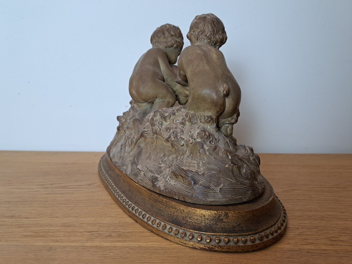 Joseph d'Asté, Group Of Children And Faun Playing With A Goat, Terracotta, Signed, 19th Century. -photo-7