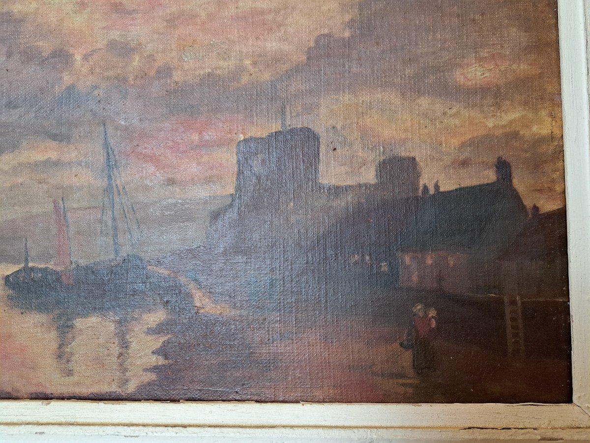 Ecole Hollandaise , Marine Au Crépuscule, Huile Sur Toile , XIX°.  -photo-3