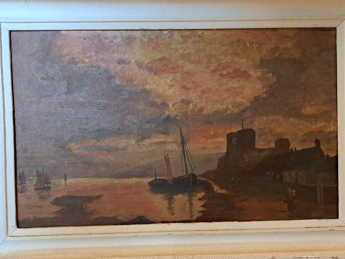 Ecole Hollandaise , Marine Au Crépuscule, Huile Sur Toile , XIX°.  -photo-3