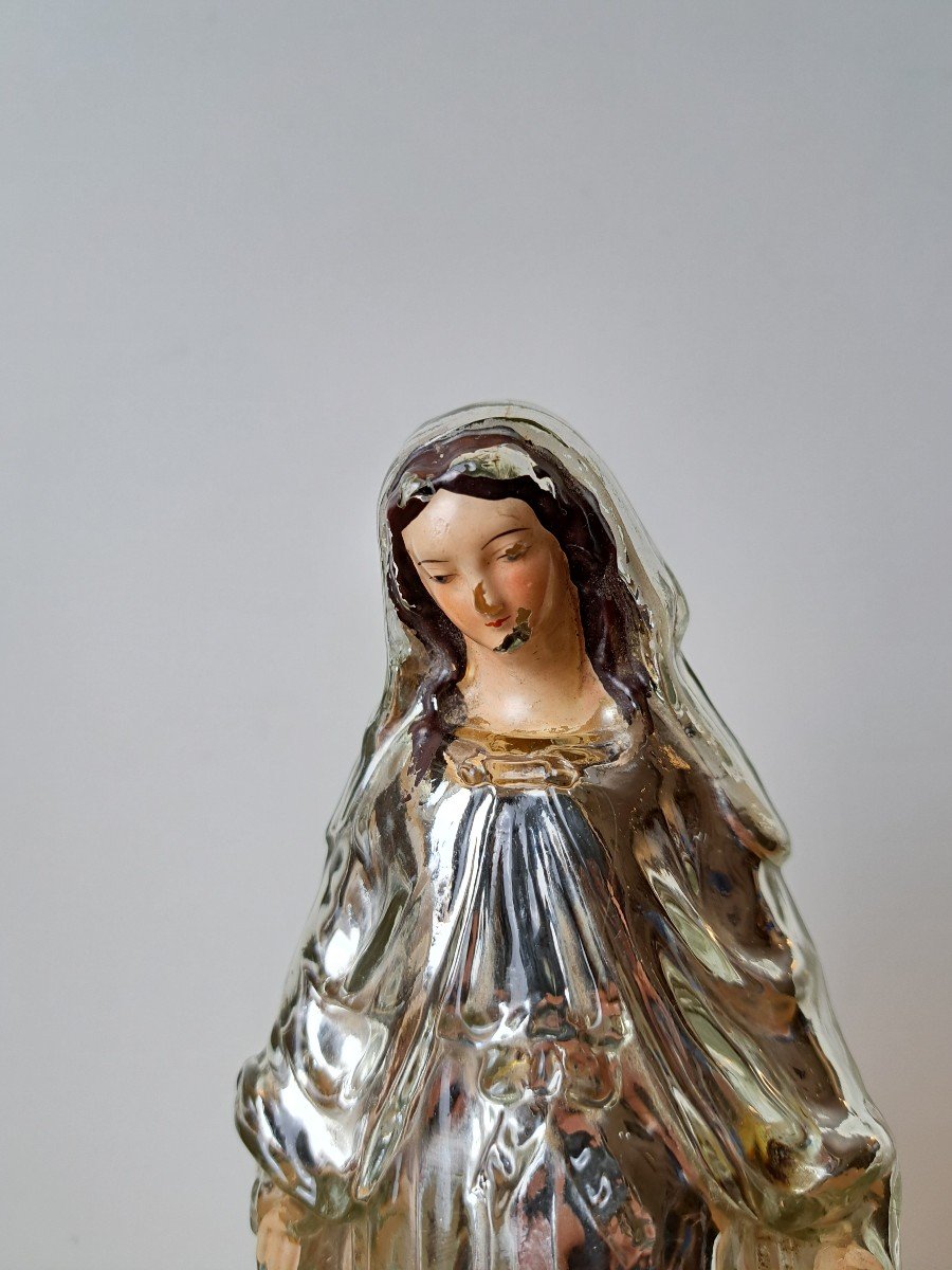 Virgin, Eglomised Glass, 19th Century. -photo-1