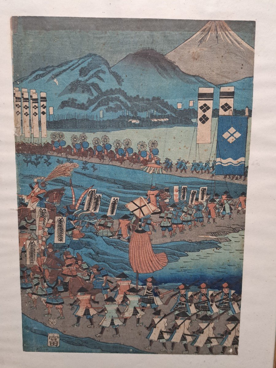 Japon , Estampe , Scène De Guerre , Papier , XIX°. -photo-2