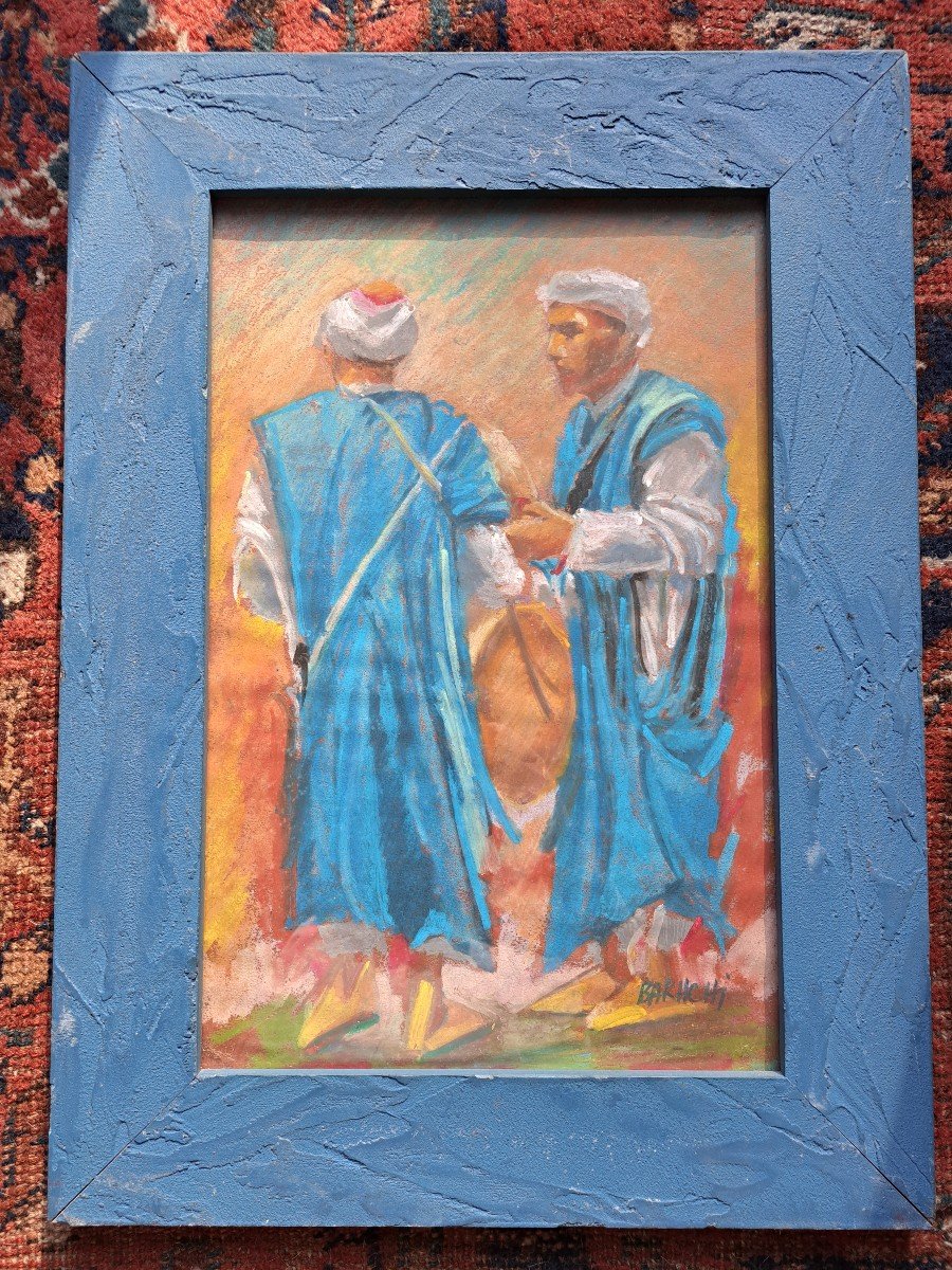 Mustapha Bakhchi , Portrait De Deux Marocains , Technique Mixte , XX°. -photo-2