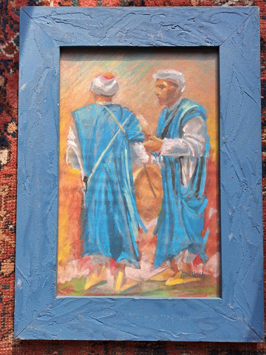 Mustapha Bakhchi , Portrait De Deux Marocains , Technique Mixte , XX°. 