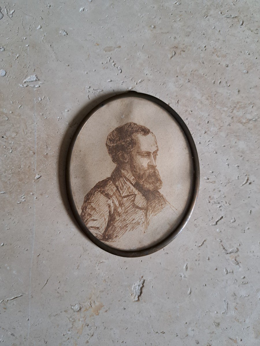 Young Bearded Man, Pen Drawing, 19th Century. 