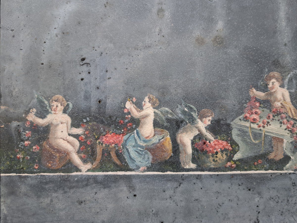 Fixed Under Glass, Frieze Of Winged Children, Pompeii, 19th Century. -photo-4