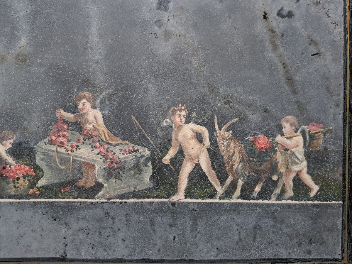 Fixed Under Glass, Frieze Of Winged Children, Pompeii, 19th Century. -photo-1