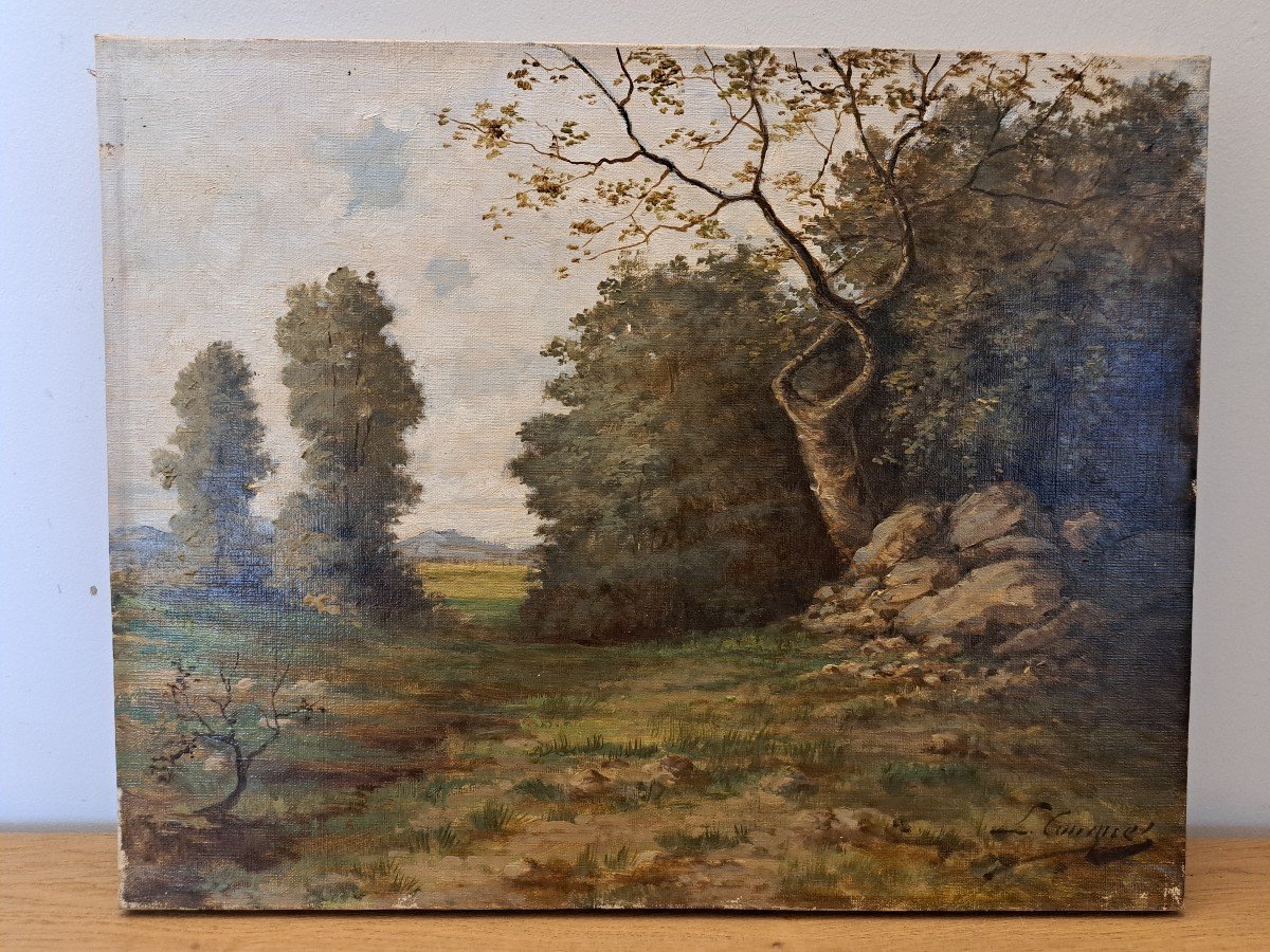 Ecole De Barbizon ,  Paysage De Sous Bois , Huile Sur Toile , XIX°. -photo-2