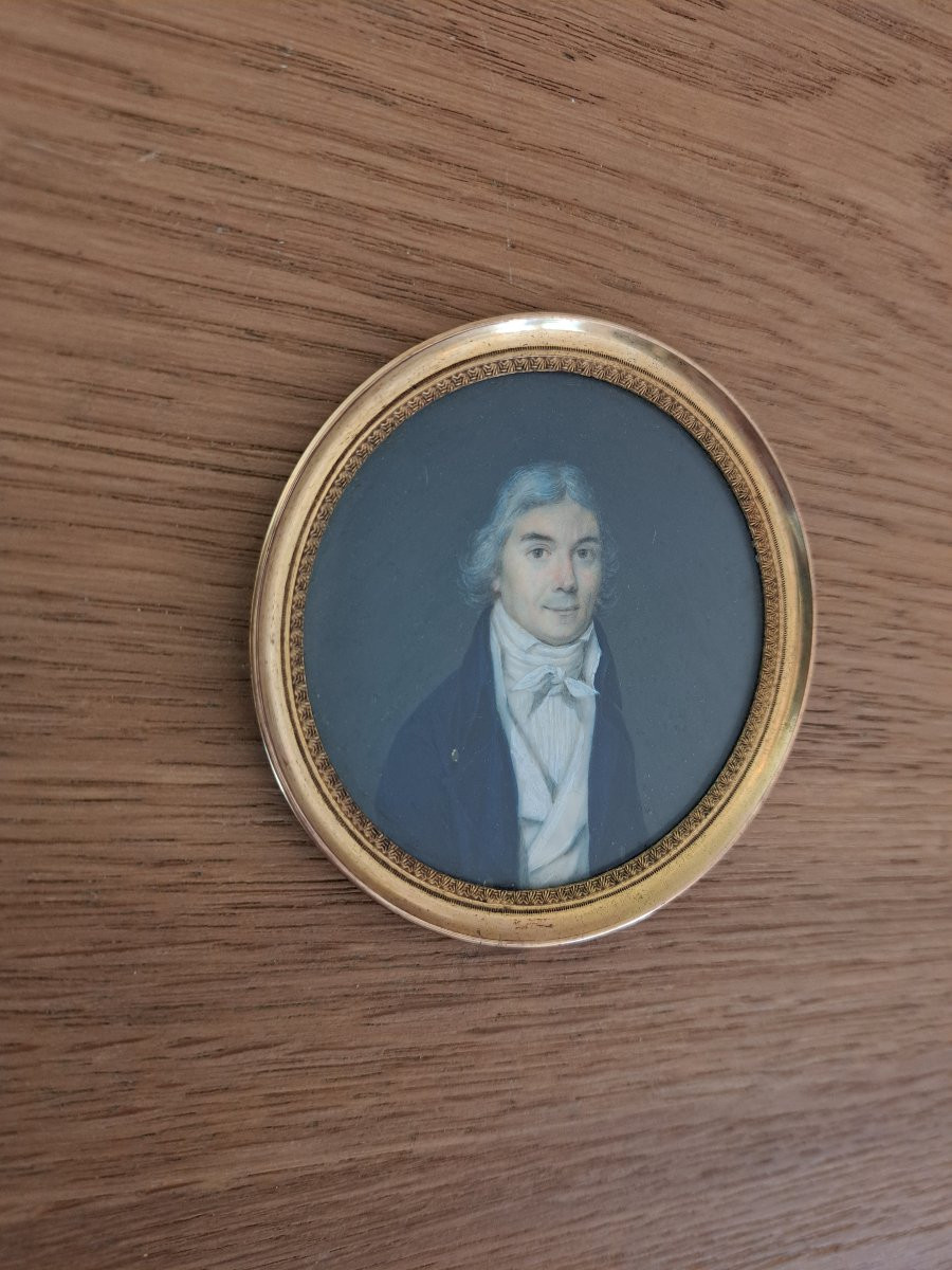 Portrait d'Homme , Miniature Sur Ivoire , Gouache , Début XIX°. -photo-1