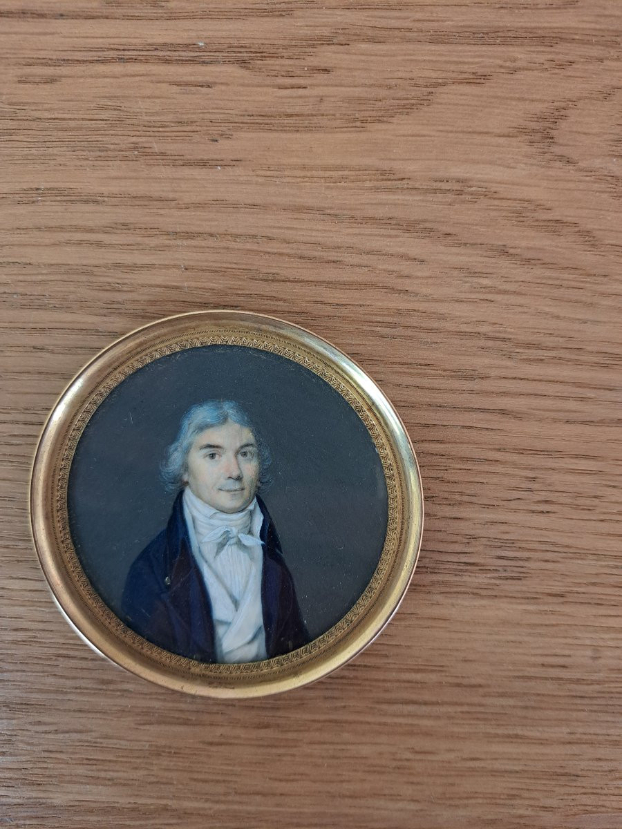 Portrait d'Homme , Miniature Sur Ivoire , Gouache , Début XIX°. -photo-3