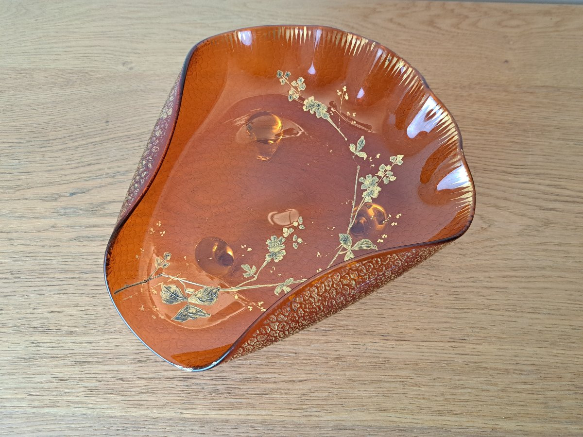 Coupe , Verre Moulé Et Doré , Art Nouveau , Début XX°. -photo-5
