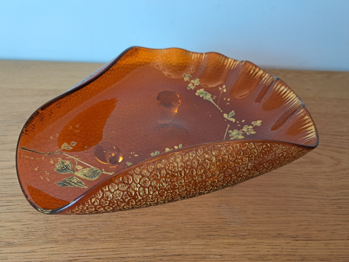 Coupe , Verre Moulé Et Doré , Art Nouveau , Début XX°. 