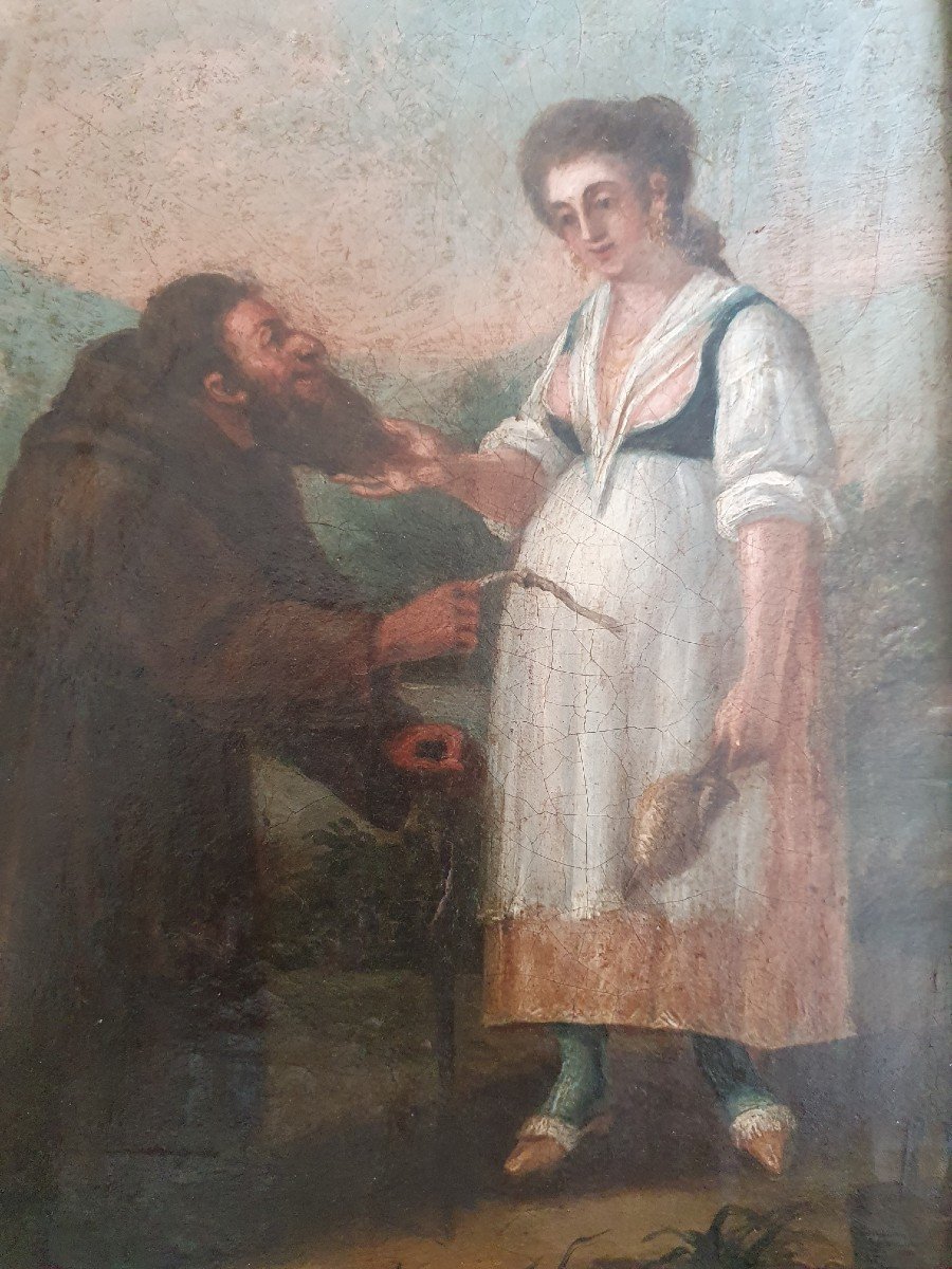 Woman And Monk, Oil On Canvas, Late Eighteenth.-photo-2