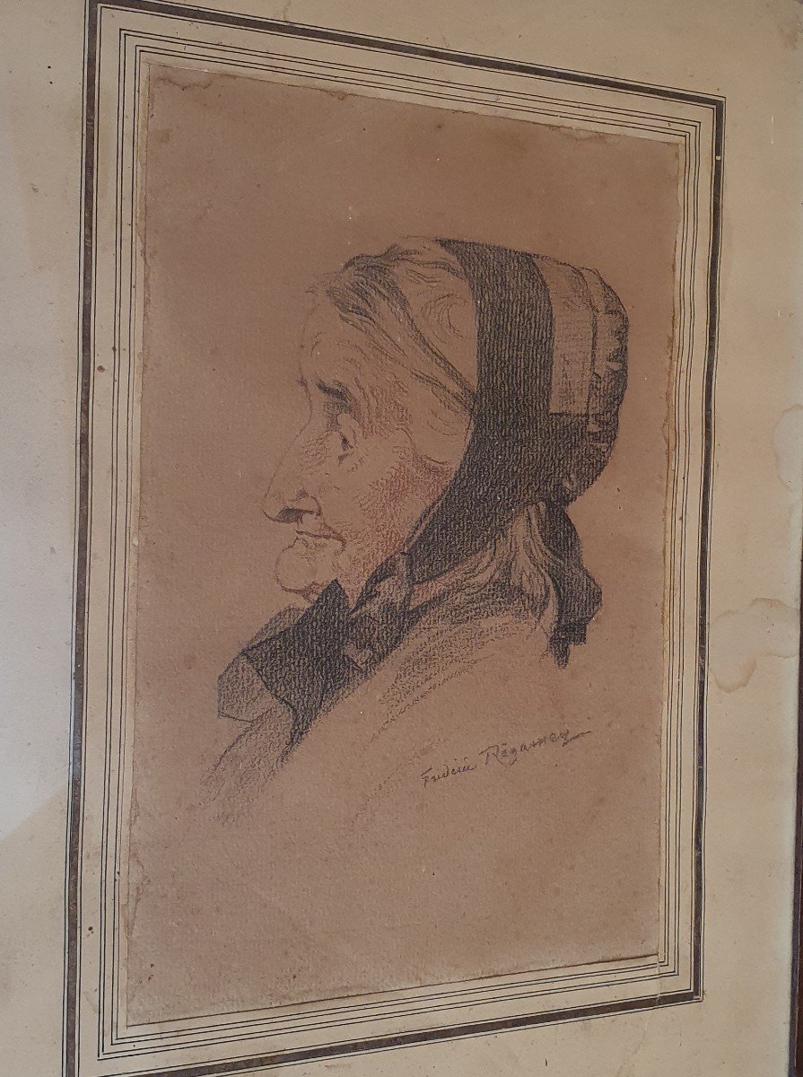 Frédéric Régamey (1849-1925), Portrait Of An Old Lady, Drawing, Late 19th Century.-photo-3