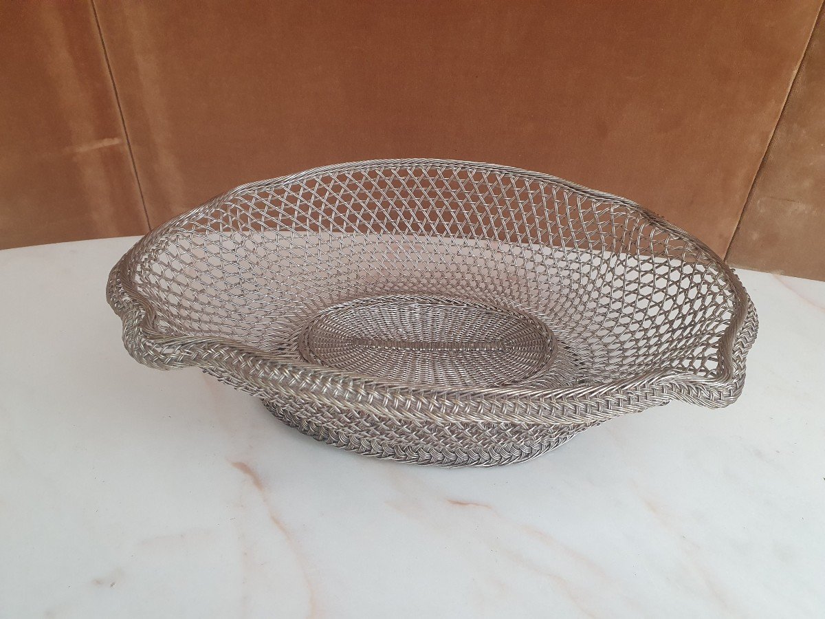 Large Basket, Silver Metal Wire, Basketry, XX °.-photo-2