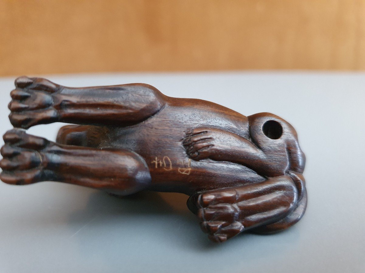 Netsuké, Lying Lion, Wood, Signed, Japan, Late 19th / Early 20th Century.-photo-6