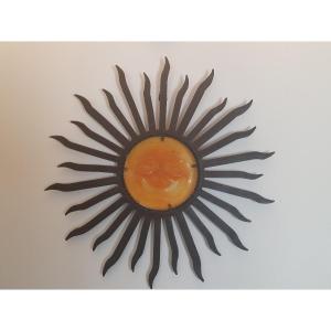 Soleil , Sculpture d'Applique , Résine Et Fer Forgé , XX°. 