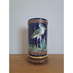 Joseph Holdcroft, Heron Vase, Majolica, England, XIX°.