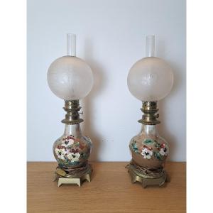 Pair Of Lamps, Barbotine, Montigny Sur Loing, Late 19th Century.