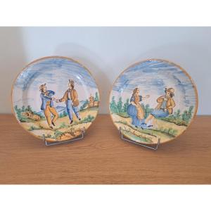 Castelli, Pair Of Plates, Earthenware, Italy, 18th Century.