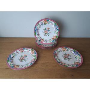 English Porcelain, 6 Dessert Plates, Compagnie Des Indes, 19th Century. 