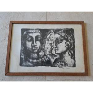 Gelas, The Three Faces, Lithograph, 20th Century. 