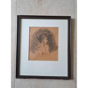 Portrait d'Une Jeune Femme , Dessin , Crayon , Fin XIX°. 