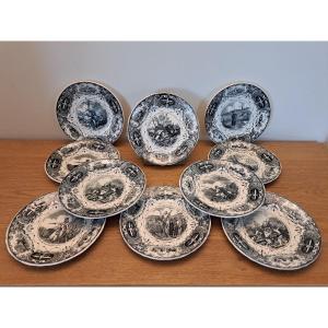 David Johnston, Jules Vieillard, 10 Dessert Plates, Kabylie, Bordeaux, 19th Century. 