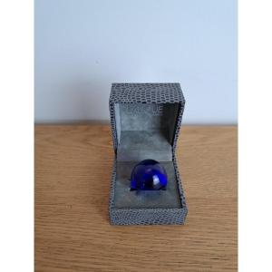 Lalique, Cabochon Ring, Blue, Crystal, 20th Century. 