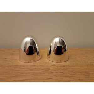 Christofle, Vulcano, Pair Of Salt Shakers, Silver-plated Metal, 20th Century. 