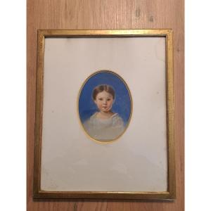 Alexis Joseph Pérignon, Portrait Of A Young Girl, Gouache On Paper, 19th Century. 