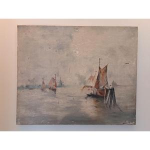 Marine Normande , Huile Sur Toile , Signée , Début XX°. 