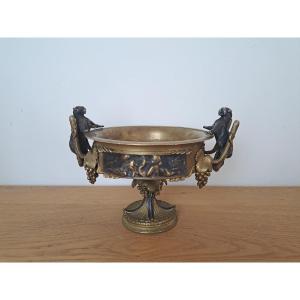 Victor Paillard , Coupe Sur Piédouche Aux Panthères Et Bacchanales, Bronze , Fin XIX°. 