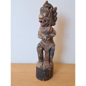 Malaysian Deity, Polychrome Wood, Early 20th Century. 