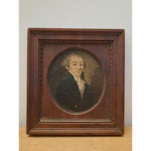 Portrait d'Homme , Miniature , Huile Sur Toile , Fin XVIII°. 